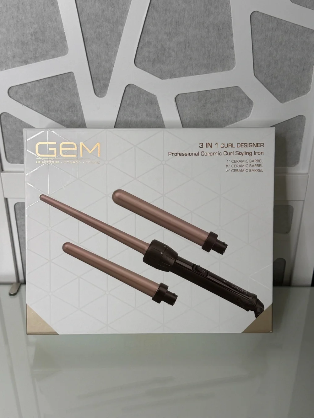New 3-in-1 Curl Designer Ceramic Styling Iron - Rose Gold/Black GEM